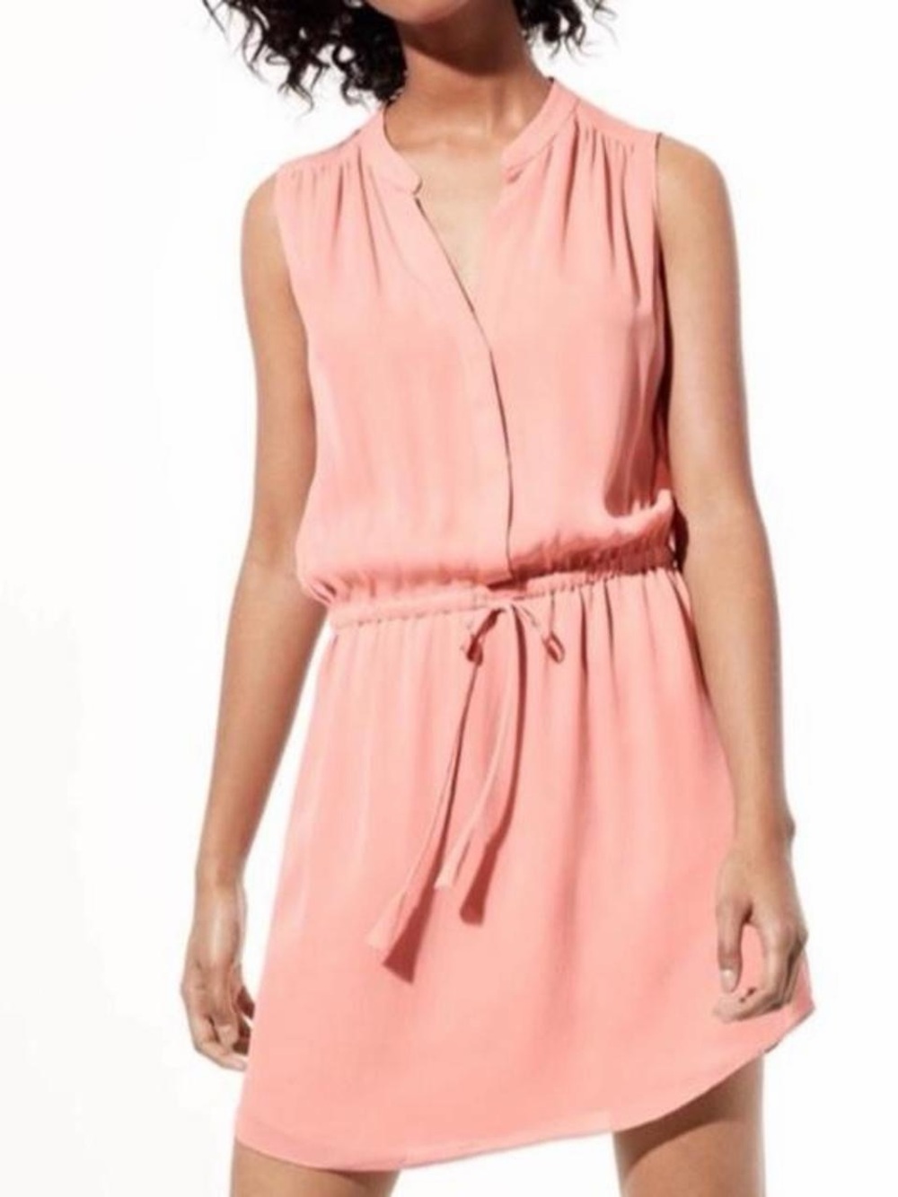 Aritzia Babaton Benedict 100% Silk Sleeveless V Neck Tie Waist Midi Dress - Pink